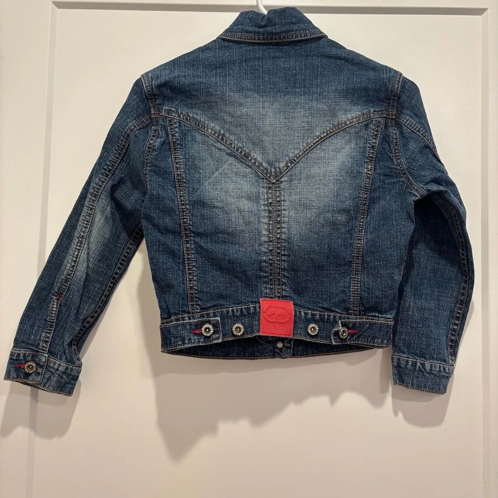 Vintage Ecko Red Girls Denim Jacket Blue Sequined Logo Trucker XS Streetwear Y2K